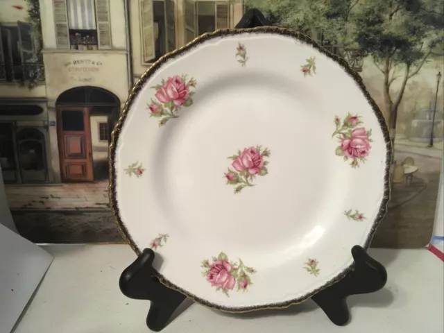Wood & Sons England Porcelain Pink Rose w Gold Trim 8” Plate B75