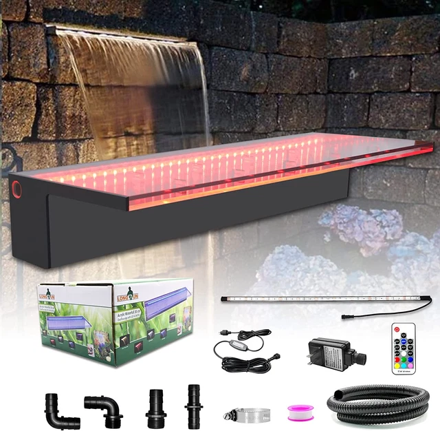 LONGRUN Waterfall Spillway Multi-Color LED Light Outdoor Pool Fountain, Acrylic