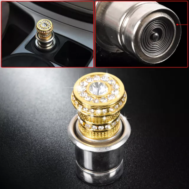 12V Golden Crystal Car Power Plug Socket Output 20mm Cigarette Lighter Ignition