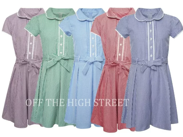 Ragazze Scuola Percalle Abito Misto Cotone Scuola Plissettato Vestito Estivo