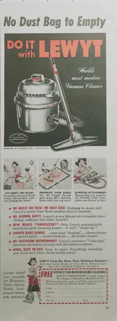 Lewyt Vacuum Cleaners Home Hospital Hotel Brooklyn NY Vintage Print Ad 1950