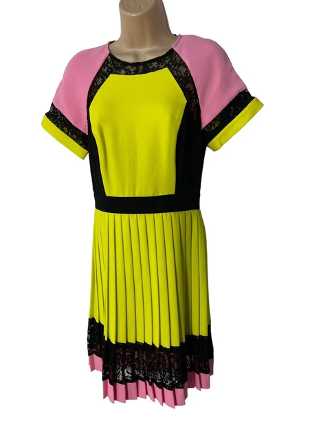 BNWT WOMENS FRENCH Connection Block Colour Pink Yellow Lace