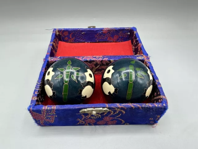 Vintage Chinese Musical Chime Baoding Panda Medicine Balls In Box