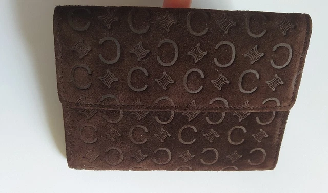 CELINE Vintage C Macadam Suede Leather Bifold Wallet Brown Italy