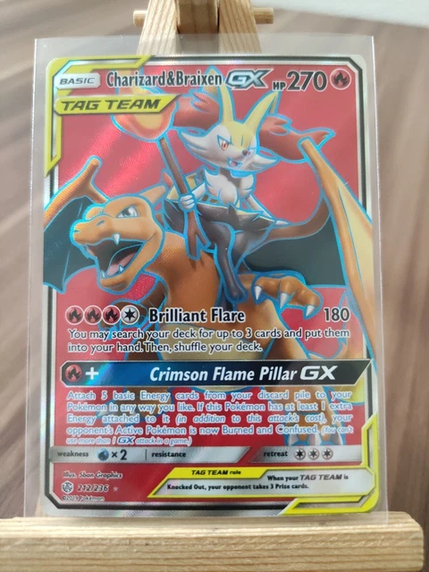 Charizard & Braixen GX Tag Team SM230 Full Art – Ultra Rare Holo Pokémon Card LP 2 thumbnail image