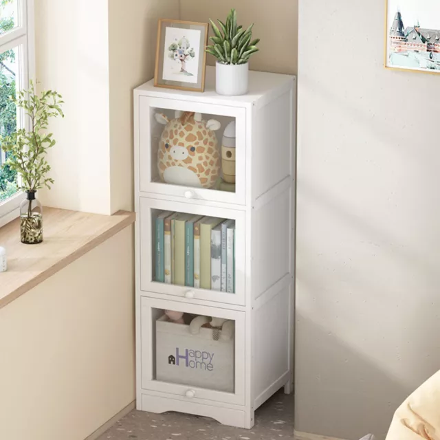 3 Cube Storage Display Cabinet With Doors Freestanding Utility Cupboard Bookcase