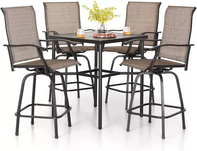 PHI VILLA 5 Piece Bar Height Patio Dining Set Outdoor Table & Chairs For Garden