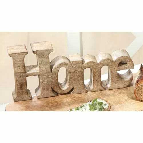 Dekoaufsteller Schriftzug "Home" Breite:25cm Mangoholz Natur Skulptur Deko