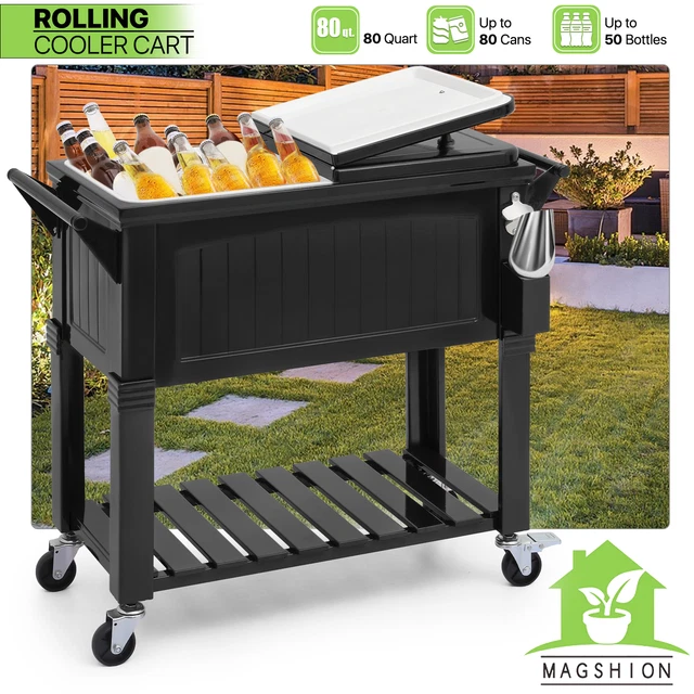 80 QT ROLLING Cooler Cart Outdoor Party Beverage Storage Cart Camping