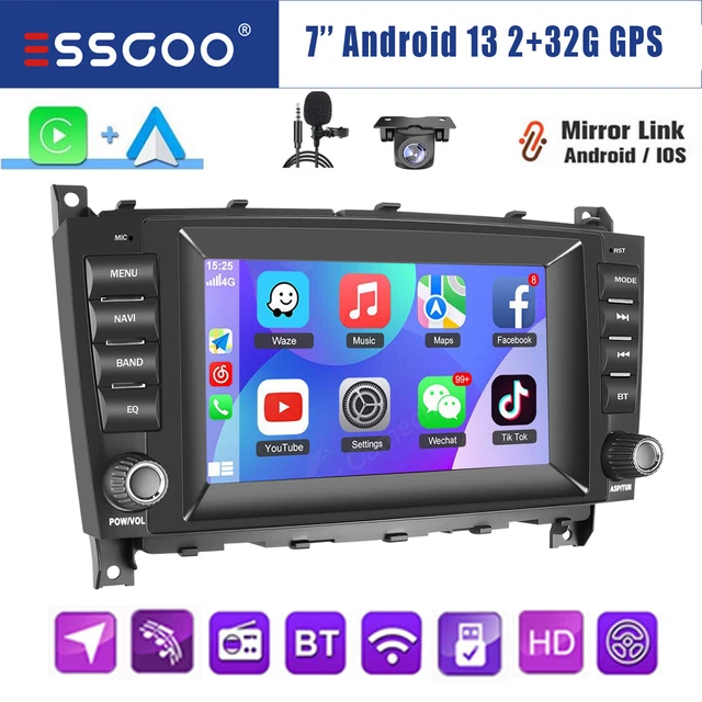 Autoradio 7"" Android 13 CarPlay 32G GPS CAAM per Mercedes CLK/C Classe W203 W209