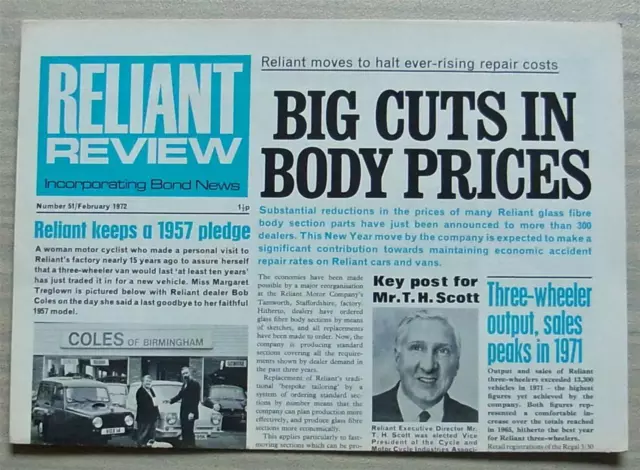 RELIANT REVIEW Inc BOND NEWS NEWSPAPER Feb 1972 No 51 Bond Bug SCIMITAR GTE