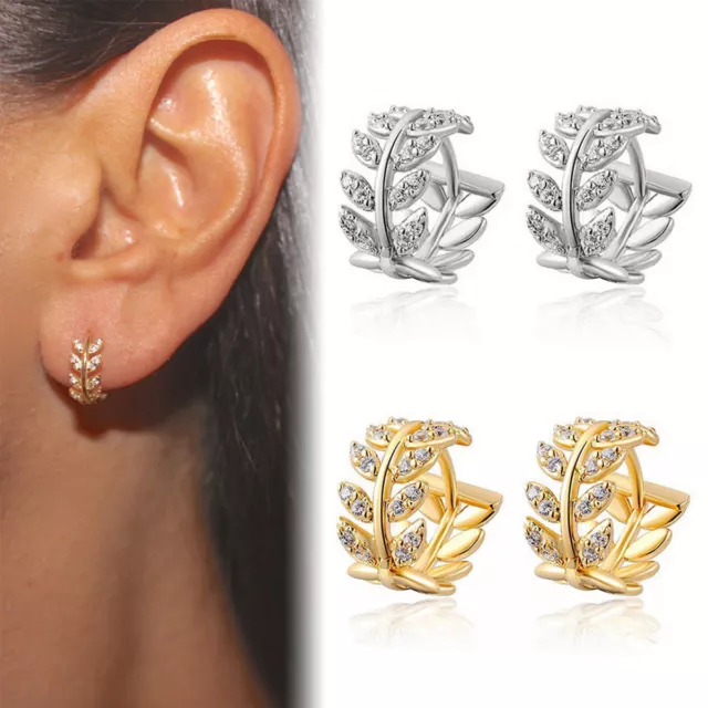 Boucles d'oreilles femmes feuilles en cristal cerceaux huggie dangle strass gous d'oreilles boucles d'oreilles