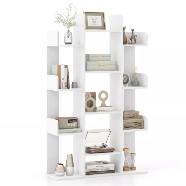Bookshelf Tree-Shaped Bookcase w/13 Storage Shelf Rustic Industrial Style