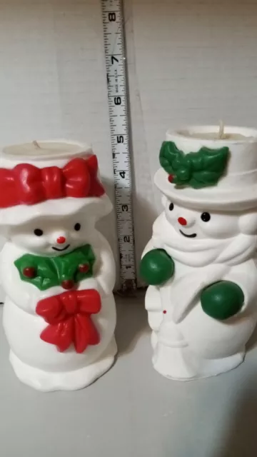 2 Vintage Avon Mr & Mrs Snowlight Bayberry Candles Christmas Snowman Decorations