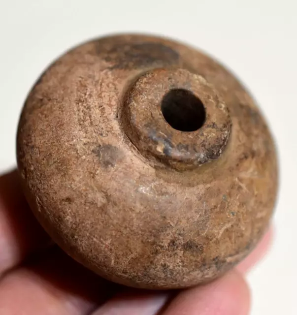 Ancient Excavated Light Tannish Clay Spindle Whorl Bead From Mali, African Trade