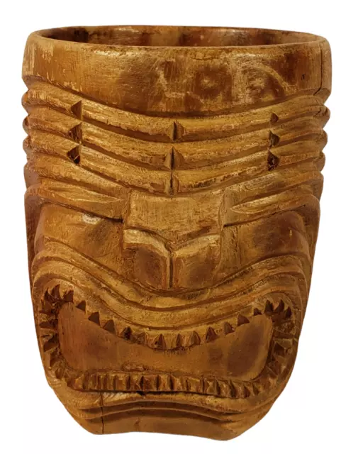 Vintage Tiki Mug Wood Carved Hawaii Totem Tribal Barware Bar  A34 #