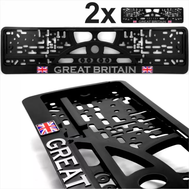 2x schwarzes Nummernschild Surrounds Halter Chrom GROSSBRITANNIEN Gel Union Jack Flagge