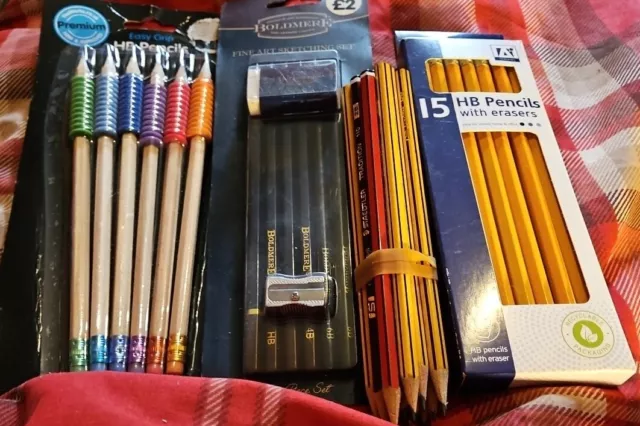 Bundle 40 Pencils HB Sketching Erasers Sharpener School Office