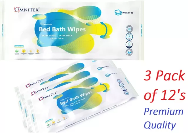 36 x Omnitex Extra Thick Premium Bed Bath Wipes - Microwaveable | Extra Large XL