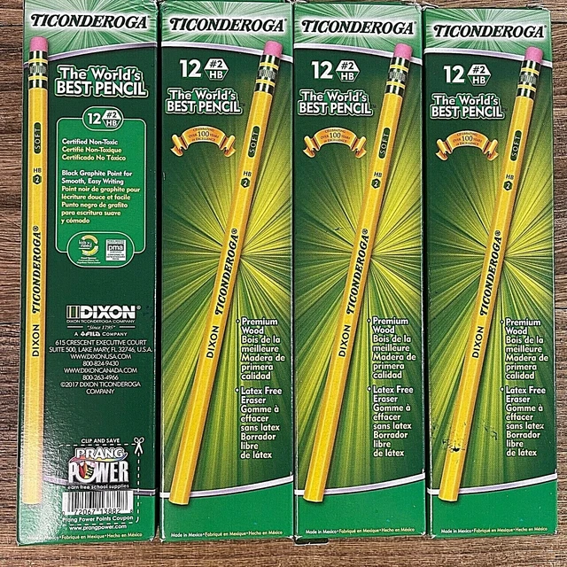 Dixon Ticonderoga Wood-Cased Pencils, #2 HB, Yellow, Box of 12 (4-Pack) (13882)