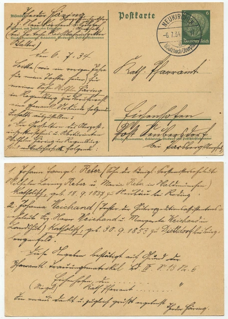 41316 - Ganzsache P 226 - Neukirchen b. Sulzbach 6.7.1934 - Ahnenforschung