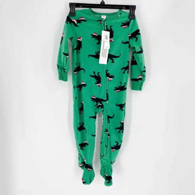 NEW OLD NAVY Kids Pajamas Sz 3T Christmas T-Rex Footed Zip Up