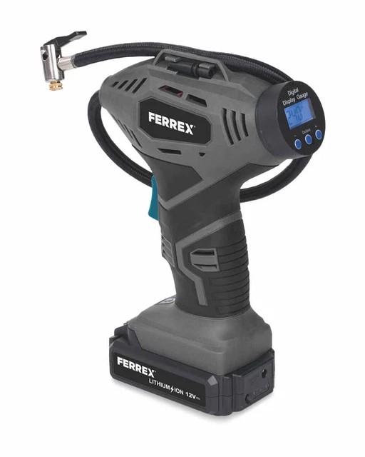 FERREX AUTOMATIC 12V Cordless Mini Air Compressor LCD Inflator