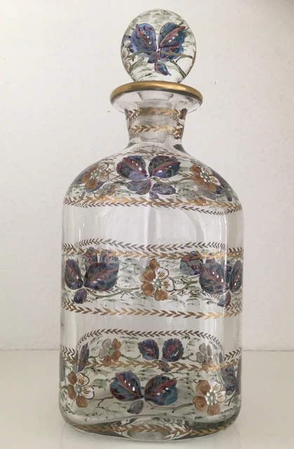 carafe decanter en verre soufflé émaillée fin XIXème
