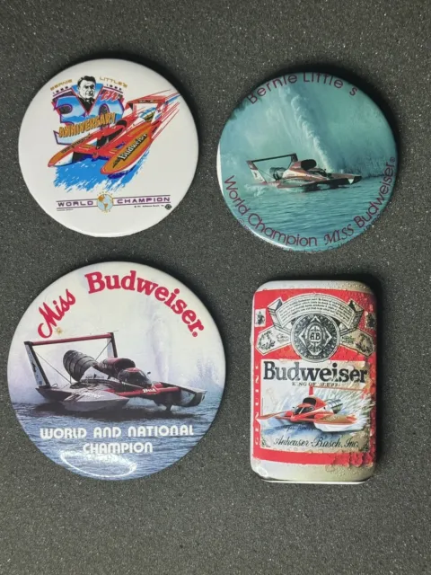 Miss Budweiser Hydroplane Pin Button World Champion Racing Bernie - Lot of 4