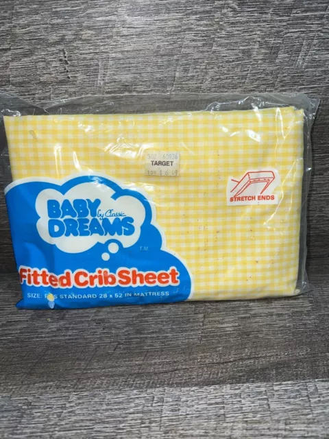 NOS Vtg Baby Dream by Classic Fitted Crib Sheet Yellow Gingham 28 x 52