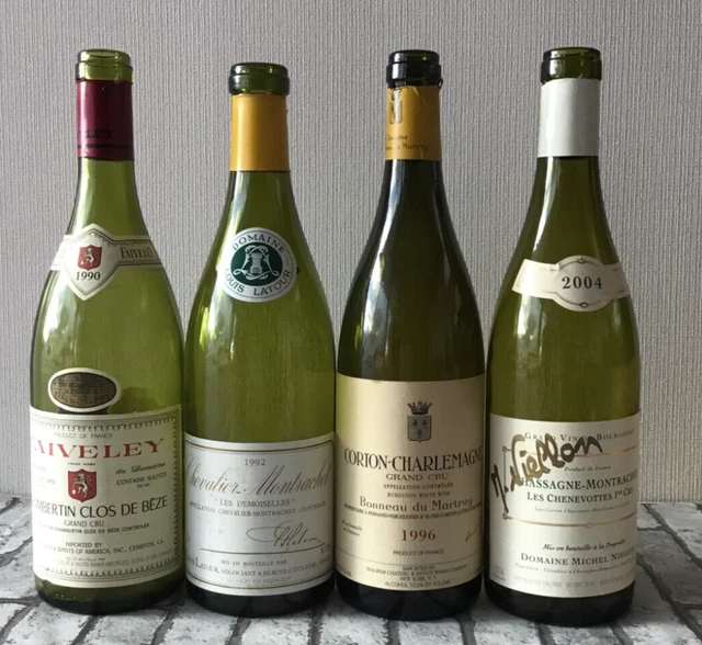 Montrachet corton  Faivery Clos vougeot vintage empty bottles 4pcs of set  TT3