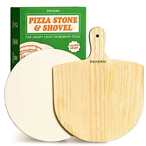 Set de Pierre Ronde et Pelle à Pizza en Bois - Pierre Réfractaire 30 cm Ø à Four