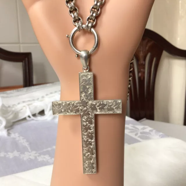 Antique Silver Metal Cross Crucifix & Double Link / Parallel Chain Length 34cm.