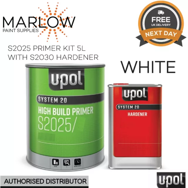 U-Pol S2025 High Build 2K Primer With S2030 Upol Hardener - 5Ltr Kit - White