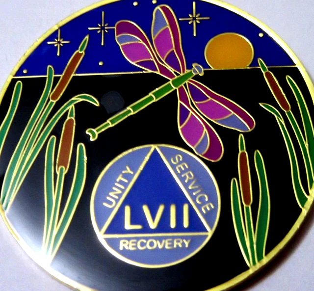 Moneda Medallón de 57 años DragonFly Alcohólicos Anónimos Oro Negro Azul DragonFly