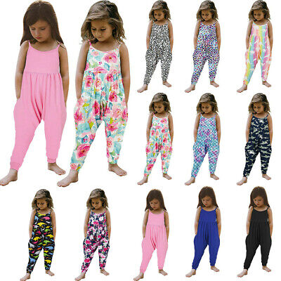 Toddler Kids  Jumpsuit Harem Pants Baby Girls Summer Strap Romper Outfit Set Lot