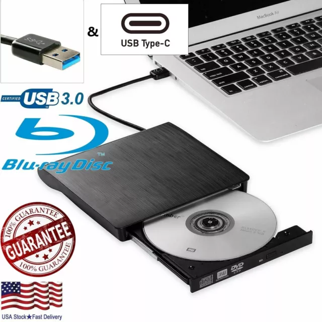 DVD-RW 4K UHD Friendly External Blu-Ray Drive  Windows PC and Apple Mac