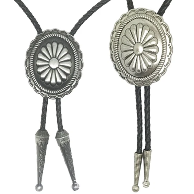 Fashion Carved Floral Buckle Bolo Tie Necklace Bolo Tie Western Cowboy Necktie