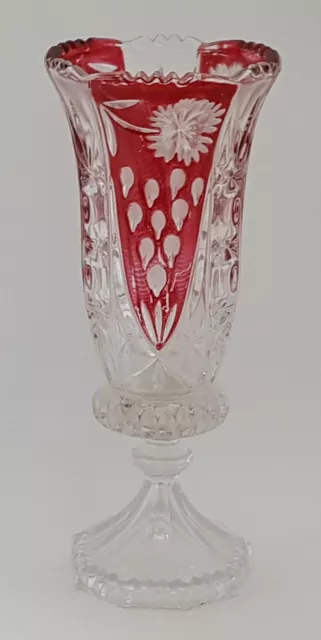 Red & clear glass vintage Art Deco antique tall footed vase