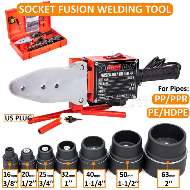 Socket Fusion Welding Tool PE HDPE PPR Plastic Pipe Welder Kit 20-63 mm US Plug