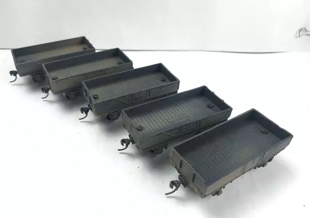 5 x Lima 3 Plank Open Wagons.  HO/OO scale.  Heavily weathered/repainted. KD's