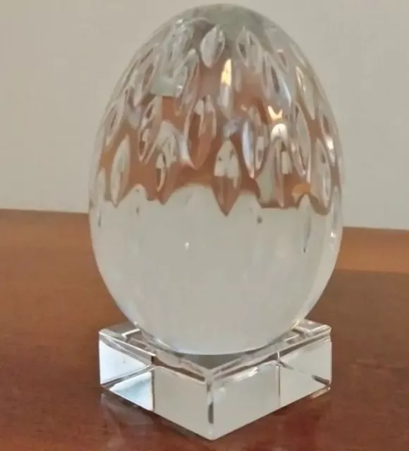 Baccarat Crystal Egg Figurine w/Stand - France - Strawberry Cut - Signed