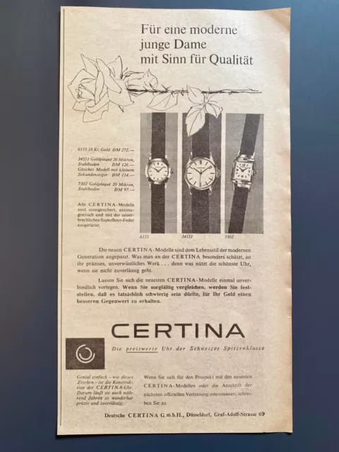 Certina 6155 34551 7302 Original 1957 Vintage Watch Advert Werbung Uhr-Reklame