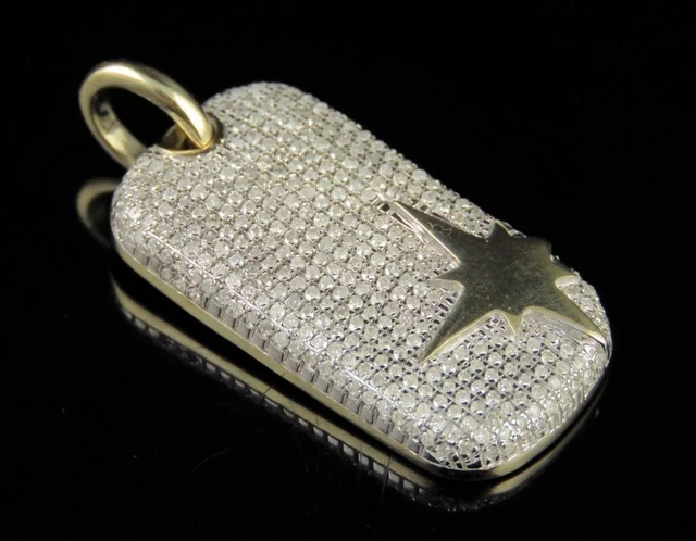 0.75 CT Pave Simulated Diamond Bar Dog Tag Charm Pendant 14k Yellow Gold Plated