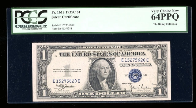 DBR 1935-C $1 Silver Fr. 1612 EE Block PCGS 64 PPQ Serial E15275620E