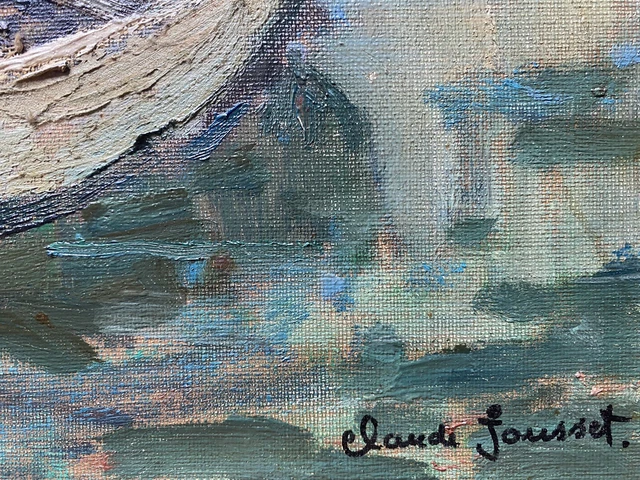 Tableau expressionniste  Neuilly la seine bateaux Peinture signée Claude Jousset 3