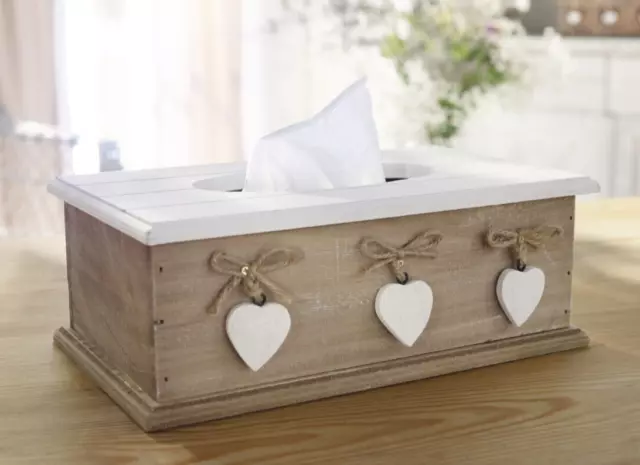 Tissue Box White Heart, Taschentücherbox, Aufbewahrung, Kosmetiktücher, Holz