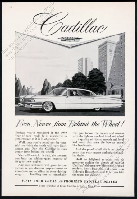 1959 Cadillac Sedan deVille white car art vintage print ad