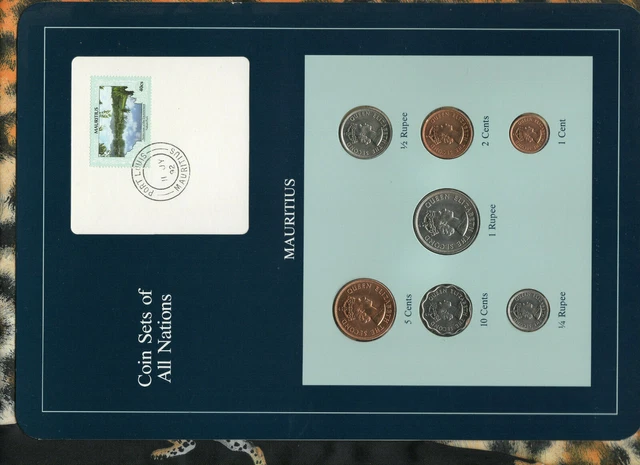 Coin Sets of All Nations Mauritius 1, 1/2, 1/4 Rupee, 10, 5, 2, 1 cents 1978 UNC