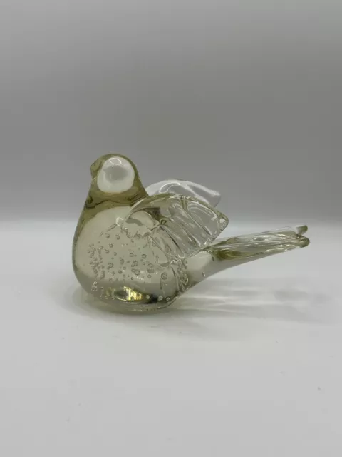 Vtg Murano Style Clear Pale Yellow Bubble Art Glass Bird Figurine Paperweight